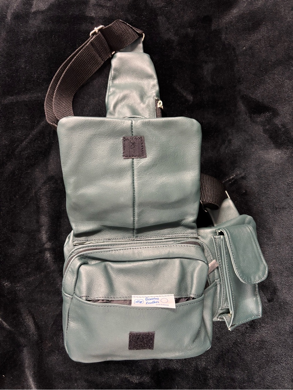 Genuine Leather Teal Crossbody Chest Sling Bag Made in Mexico - Picture 7 of 16